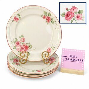 Gibson Designs ROSELAND  856183 Pink Floral Stoneware Dinner Plates Set of 4